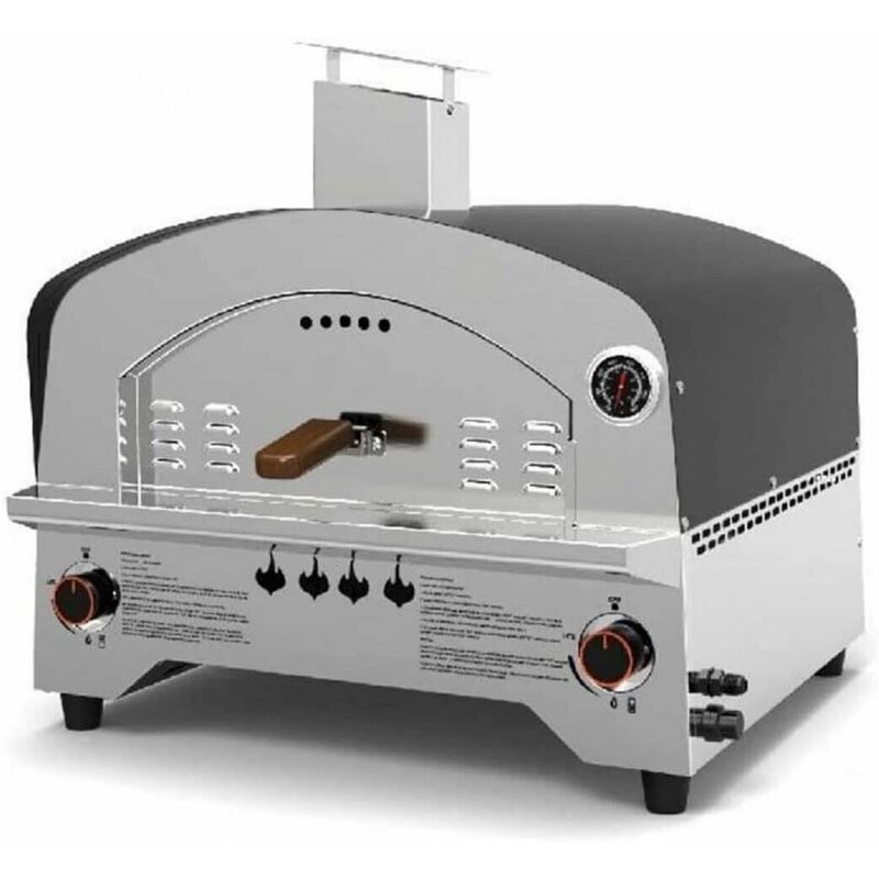 foto del prodotto forno per pizza a gas in acciaio inox doppio bruciatore speedy500 pietra 500 gradi forno da esterno portatile