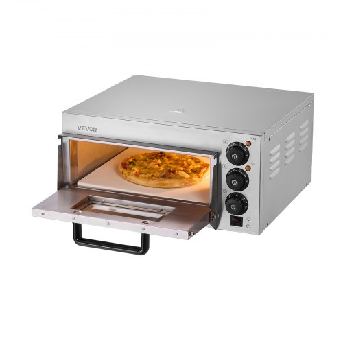 foto del prodotto forno per pizza commerciale da banco vevor, 14 single deck layer, forno elettrico per pizza in acciaio inox con pietra e maniglia, macchina per pizza multiuso per interni per ristoranti, pretzel al forno