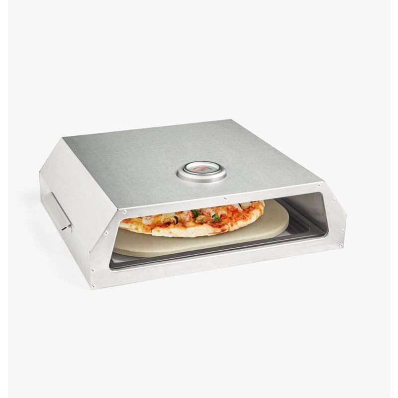 foto del prodotto forno per pizza in pietra ceramica con rapido riscaldamento, cottura uniforme, cappa in acciaio inossidabile e pala per pizza inclusa, per deliziose
