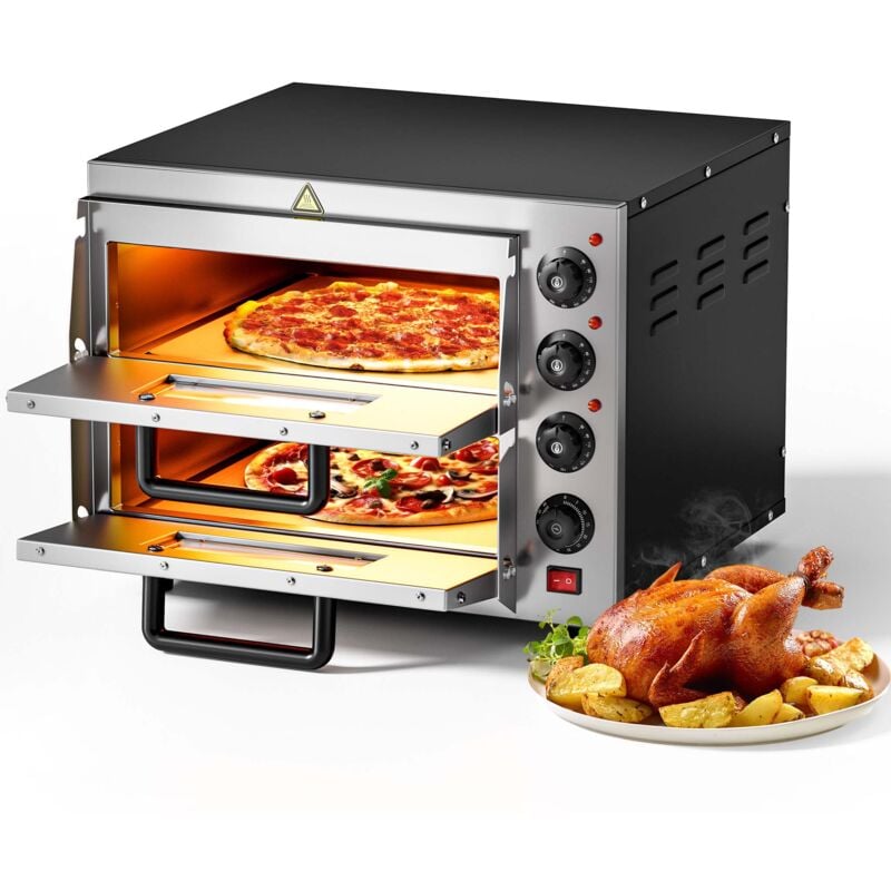 foto del prodotto forno pizza elettrico a 2 livelli, con pietra refrattaria in cordierite, 3000w, 350 c fornetto pizza wiltec