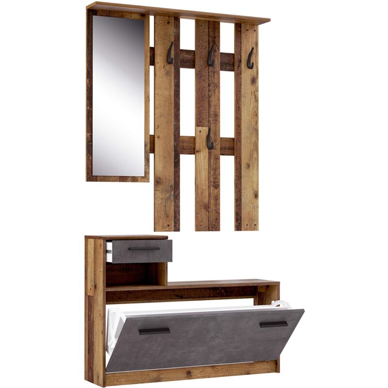 foto del prodotto forte foxi guardaroba compatto con specchio incluso, in legno, decorazione old wood vintage, 97,5 x 25 x 180 cm