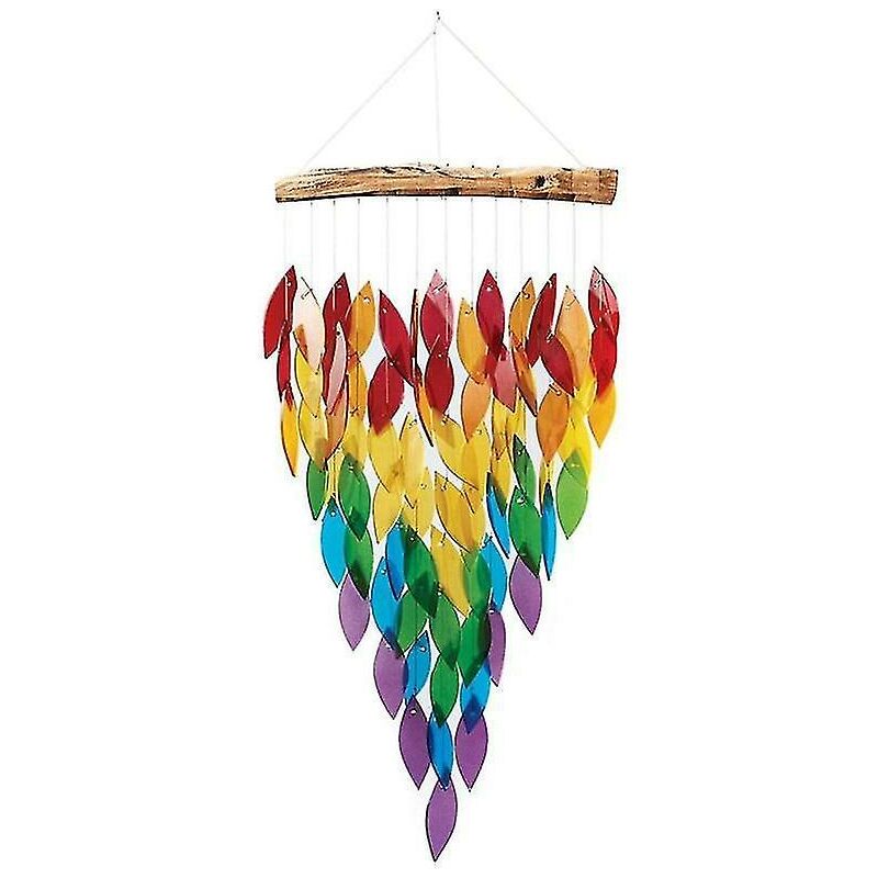foto del prodotto fortuneville 1 pz acero arcobaleno modello carillon di vento girevole dream catcher foglie colorate forma di legno 18x30 cm 
