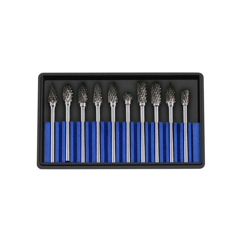 foto del prodotto fortuneville 10 pz acciaio al carburo di tungsteno fresa rotante set gambo 3mm testa di taglio diametro 6mm strumento di lavorazione dei metalli