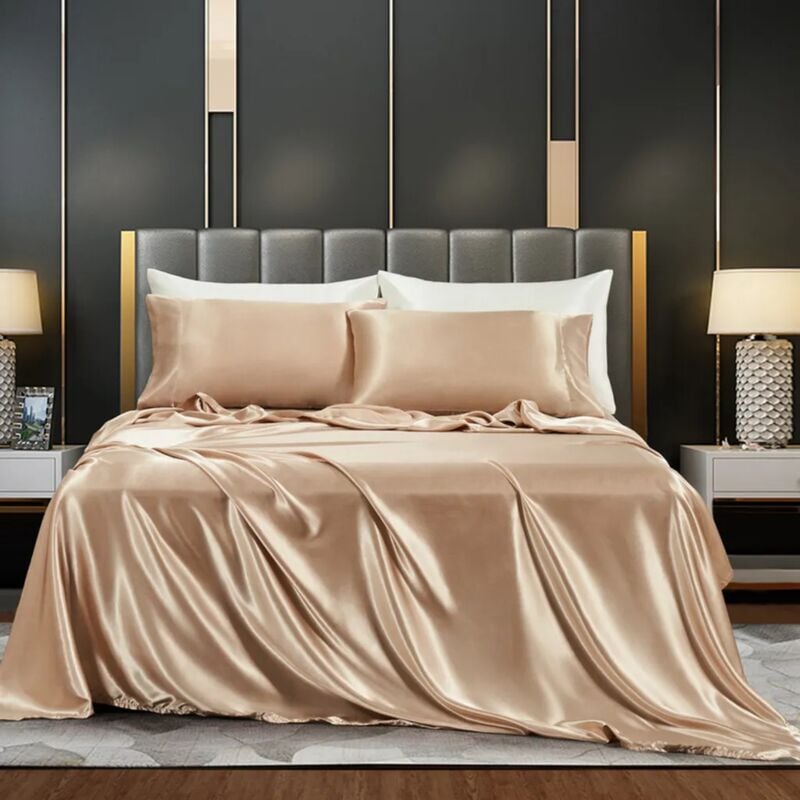 foto del prodotto fortuneville 137x190 36, cachi set di biancheria da letto in raso, 4 pezzi set di biancheria da letto in seta, set di biancheria da letto in raso