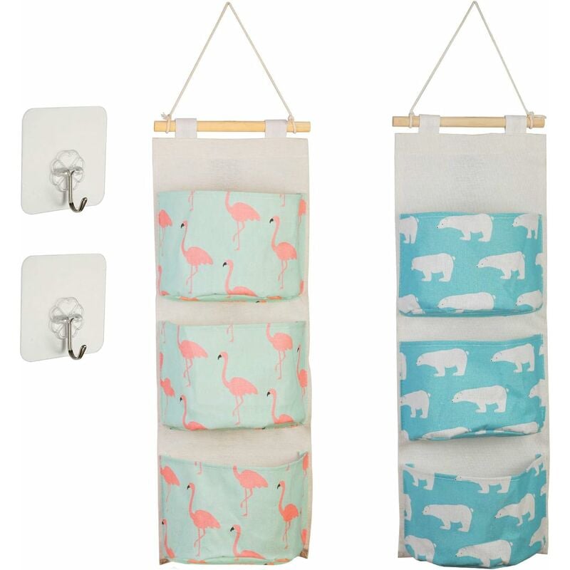 foto del prodotto fortuneville 2 pezzi borsa portaoggetti appesa, mensola in tessuto, cesto portaoggetti con 3 tasche, organizer per borse, camera da letto, bagno,