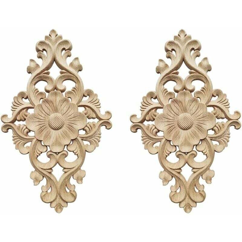 foto del prodotto fortuneville 2 pezzi decorativi modanatura del legno intaglio del legno intaglio del legno decalcomanie di fiori legno intagliato intarsio di legno