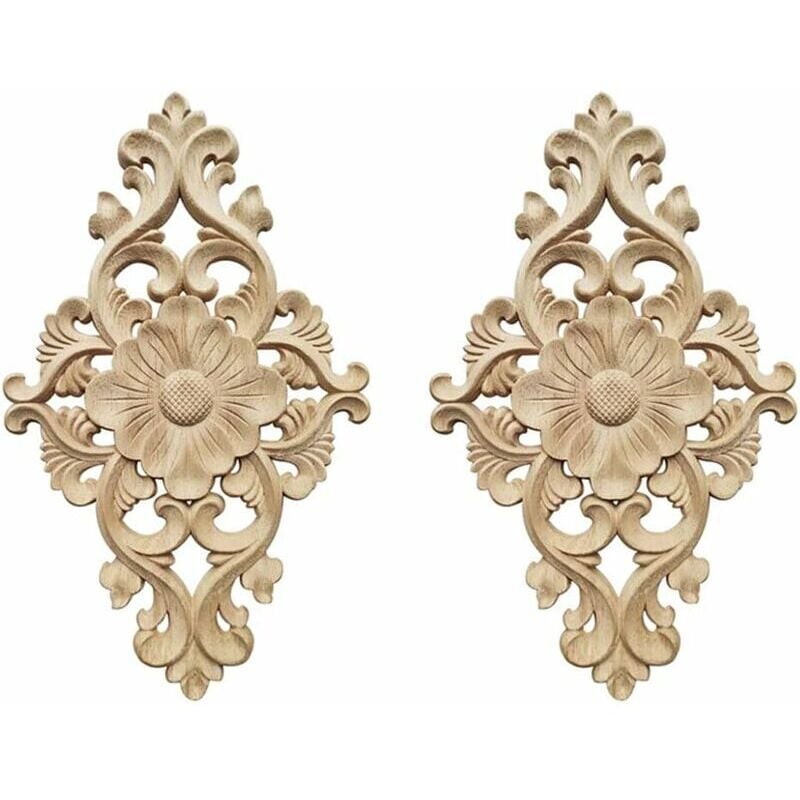 foto del prodotto fortuneville - 2 pezzi decorativi modanatura del legno intaglio del legno intaglio del legno decalcomanie di fiori legno intagliato intarsio di legno intagliato vintage decalcomanie di legno non verniciato per la ca