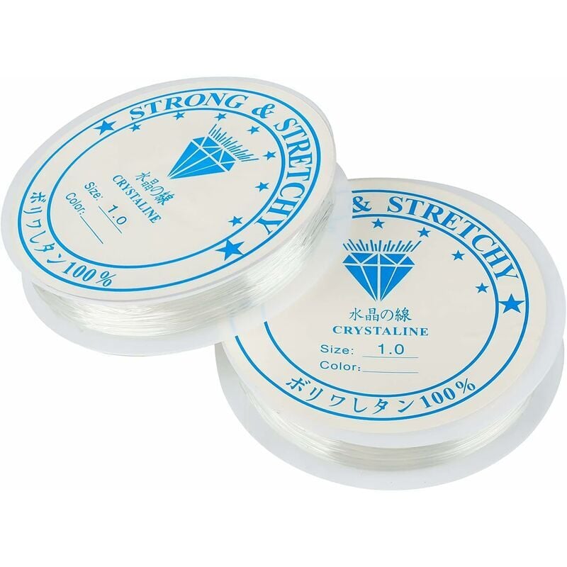 foto del prodotto fortuneville 2 pezzi di filo elastico trasparente per braccialetti, cordoncini elastici per creazione di gioielli da 1 mm per braccialetti e