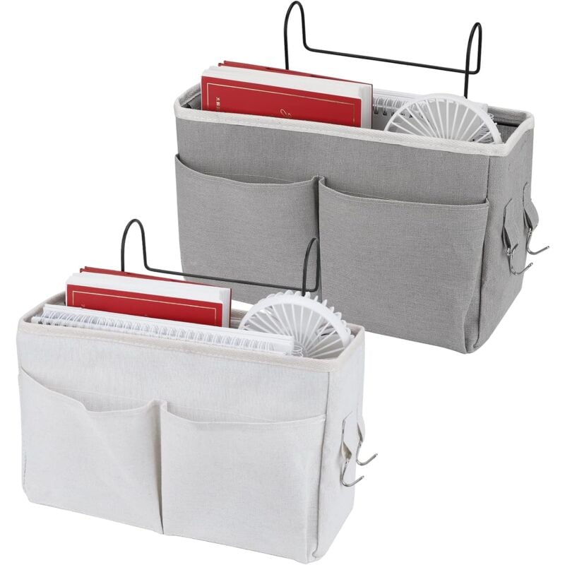 foto del prodotto fortuneville 2 pezzi tasca da letto, scaffale da letto in tela impermeabile organizer cestino da appendere sul comodino, tasca da letto per scuola