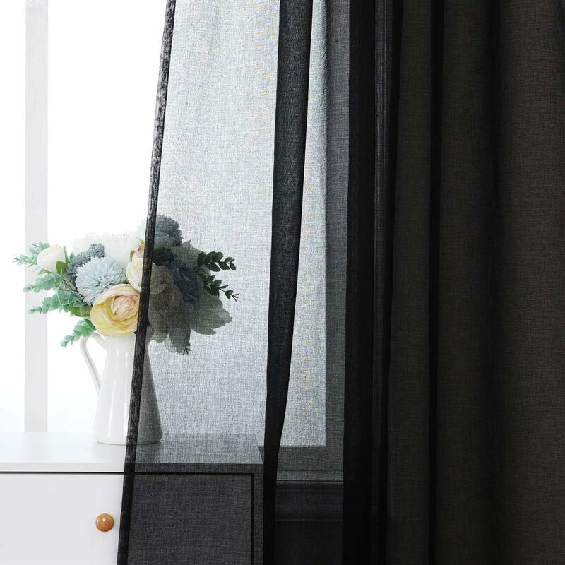 foto del prodotto fortuneville 2 pezzi tende voile trasparenti in poliestere resistente con passanti per camera da letto soggiorno salotto 140x215 cm nero