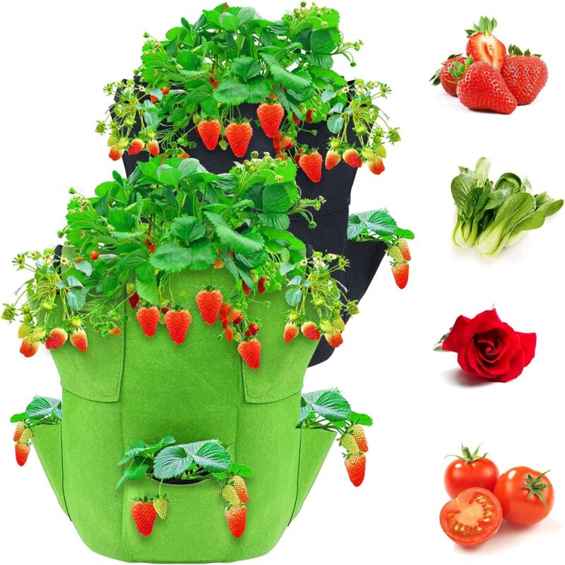foto del prodotto fortuneville 2 pz 10 gallon sacchi coltivazione fragole sacchetti per piantare fragole in tessuto non tessuto con 8 tasche laterali per fragole