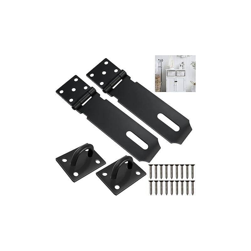 foto del prodotto fortuneville 2 pz lucchetto hasp in acciaio inox bullone di sicurezza hasp con vite lucchetto serratura cerniera nero fermi per porte cassetto