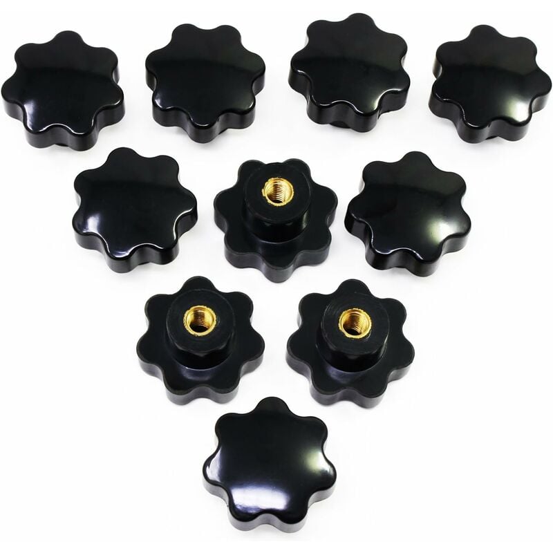 foto del prodotto fortuneville 20 pomelli a stella m8, pomello zigrinato con filettatura femmina, pomelli con morsetto in plastica nera 38 mm