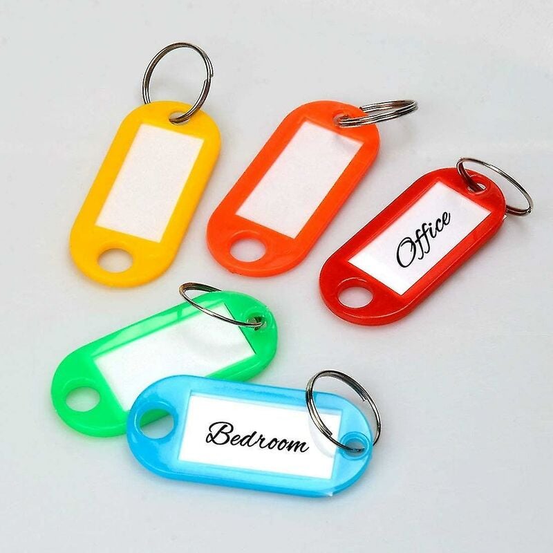 foto del prodotto fortuneville 200 targhette in plastica per chiavi con finestra con etichetta ad anello diviso, targhette con nome identificativo portachiavi,