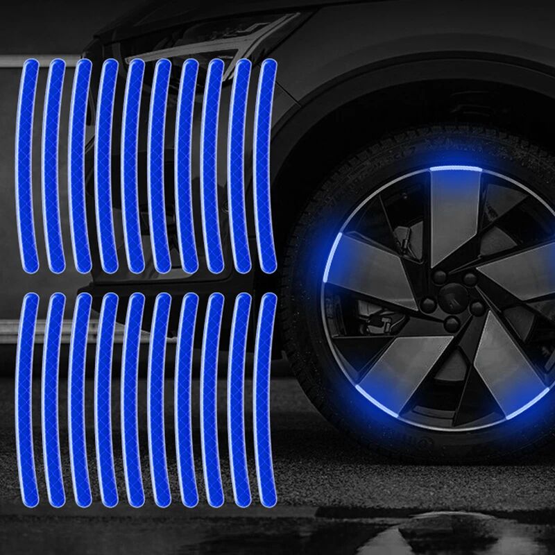 foto del prodotto fortuneville 20pcs mozzo ruota moto auto strisce riflettenti colorate, adesivo styling auto, accessori decorazione moto blu 