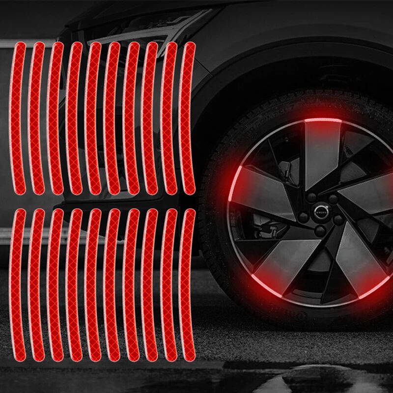 foto del prodotto fortuneville 20pcs mozzo ruota moto auto strisce riflettenti colorate, adesivo styling auto, accessori decorazione moto rosso 