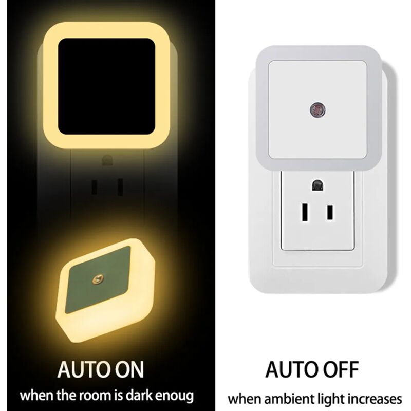 foto del prodotto fortuneville 2x presa luce notturna a led presa per sensore crepuscolare per bambini lampada da notte lampada da scala bianco caldo 