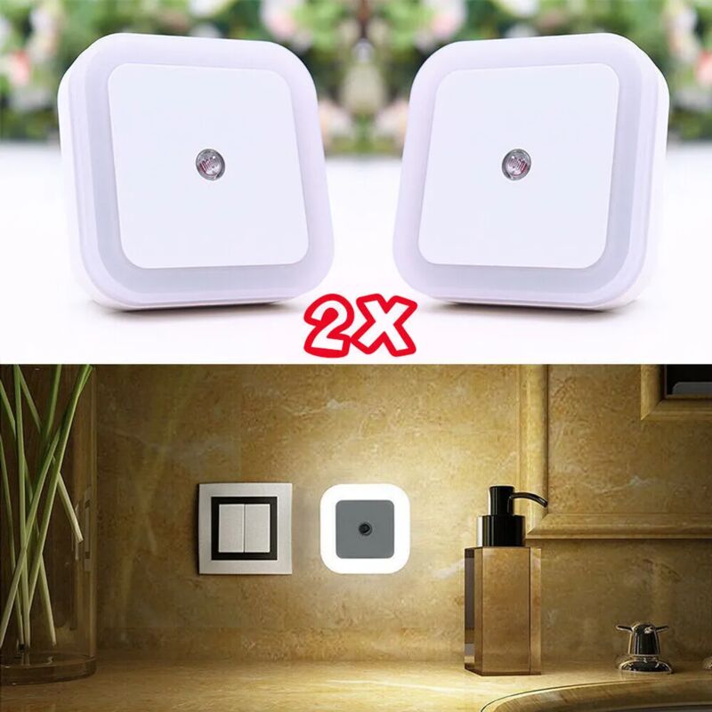 foto del prodotto fortuneville 2x presa luce notturna a led presa per sensore crepuscolare per bambini lampada da notte lampada da scala bianco freddo 