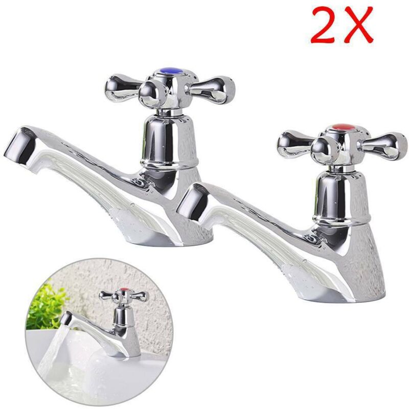 foto del prodotto fortuneville 2x rubinetto da bagno tradizionale con doppio lavabo, sistema di rubinetti per acqua calda e fredda, cromato