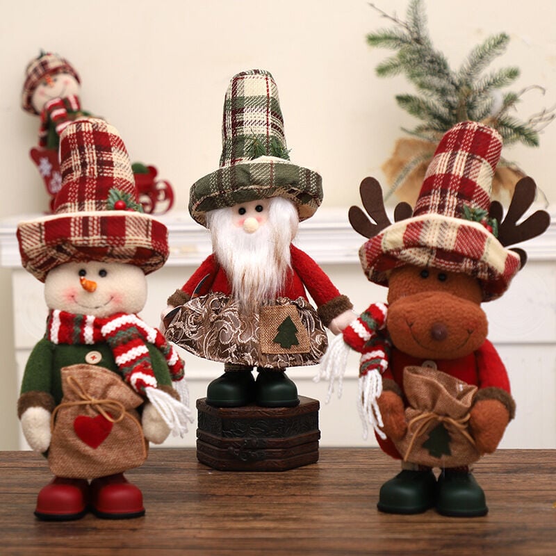 foto del prodotto fortuneville 3 decorazioni natalizie, cilindro di tela, babbo natale, pupazzo di neve, ornamenti decorativi, peluche natalizi lavorati a maglia