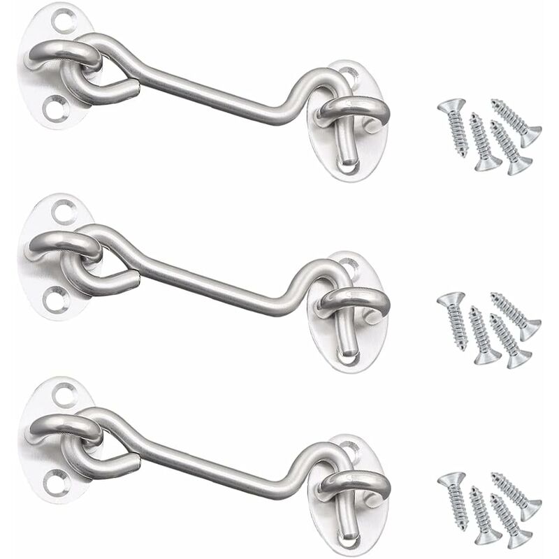 foto del prodotto fortuneville 3 ganci per porta, chiusure e chiusure per porta, gancio per occhiello per porta in acciaio inossidabile 304, chiusure e bulloni per