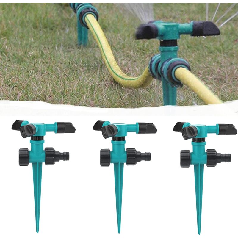 foto del prodotto fortuneville 3 pezzi irrigatori d acqua automatici per prato da giardino, irrigatore per grandi aree, spruzzatore d acqua a 3 braccia rotanti a 360