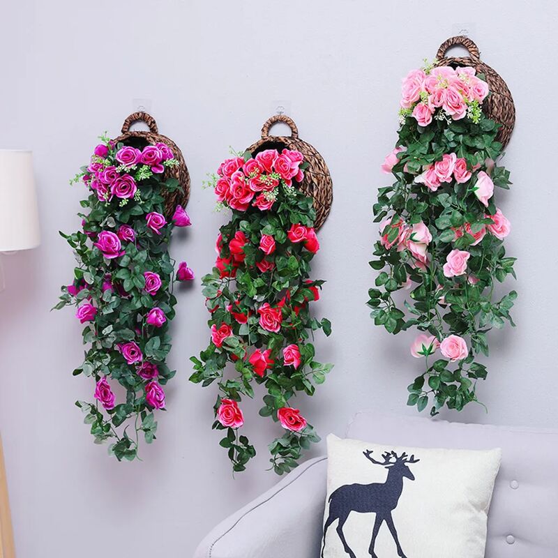 foto del prodotto fortuneville 3 pz 90 cm rosso rosa viola ghirlanda di rose artificiali fiore finto ghirlanda di edera decorazione pianta appesa