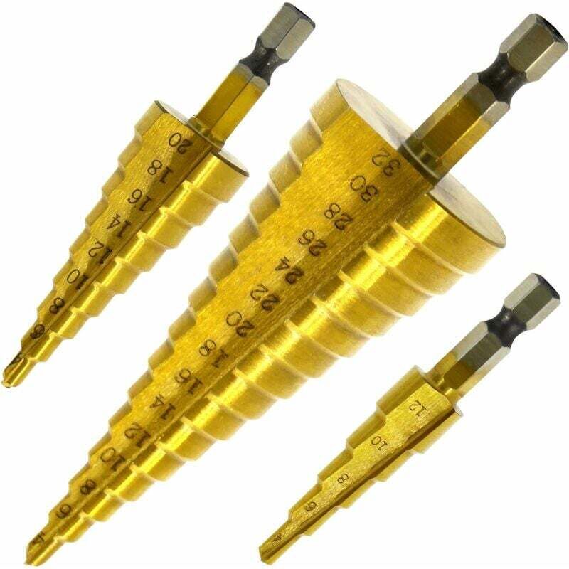 foto del prodotto fortuneville 3 pz hss set di punte per trapano svasatore a gradini in acciaio inossidabile 4 12 20 32mm triangolo conico in titanio cacciavite con