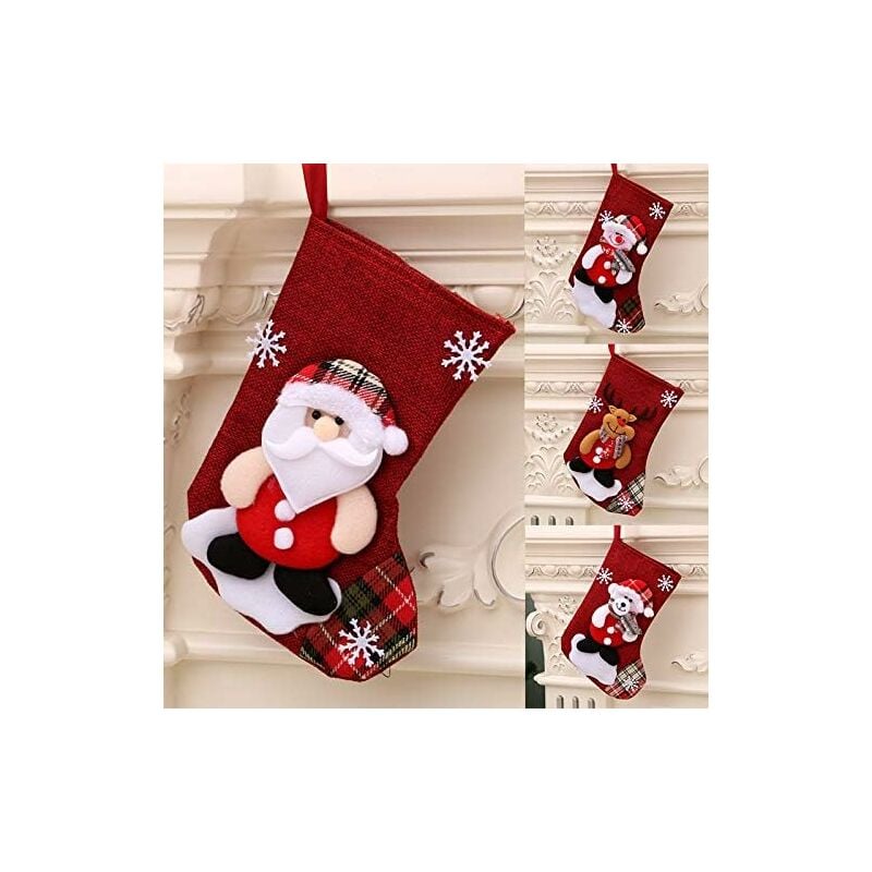 foto del prodotto fortuneville 4 pezzi calza di natale di grandi dimensioni, babbo natale, renna e pupazzo di neve, calze da camino, sacchetto regalo di natale per