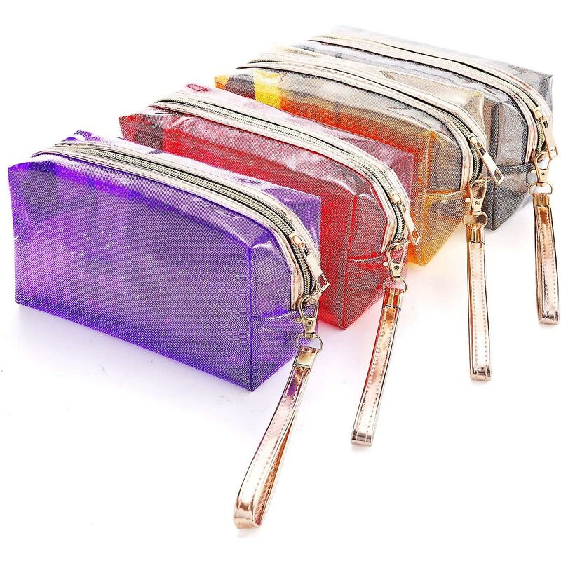 foto del prodotto fortuneville 4 sacchetti cosmetici impermeabili borsa cosmetica con cerniera trasparente in pvc con manico con borsa cosmetica trasparente
