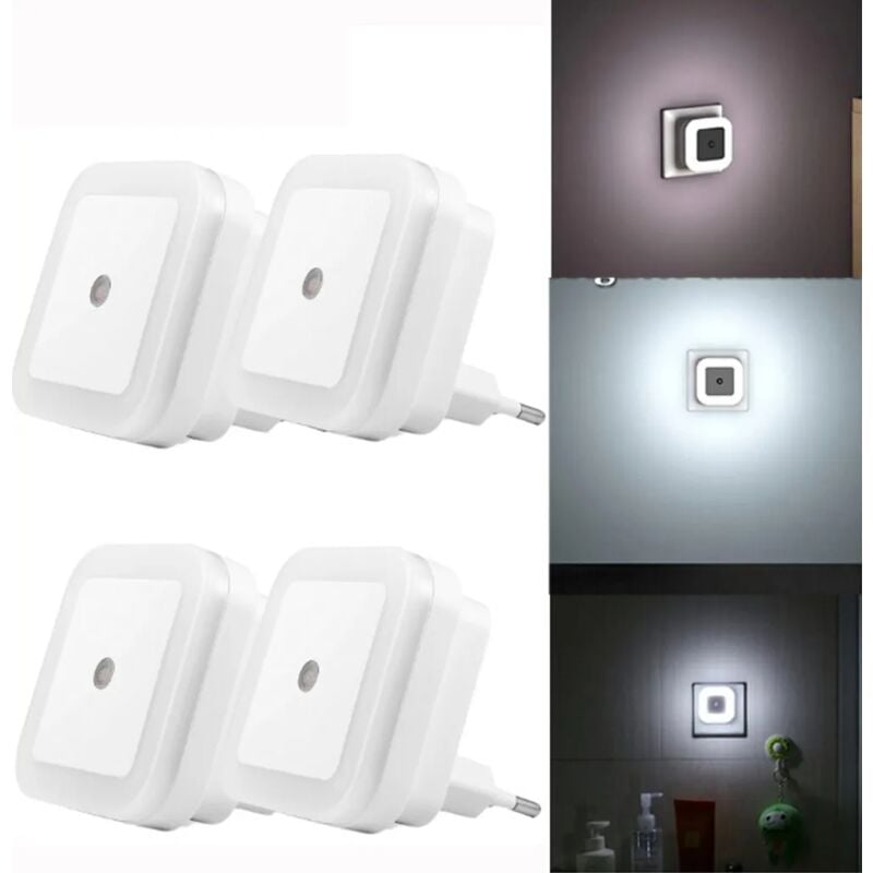 foto del prodotto fortuneville 4x presa luce notturna a led per bambini presa sensore crepuscolare lampada da notte lampada da scala bianco freddo 