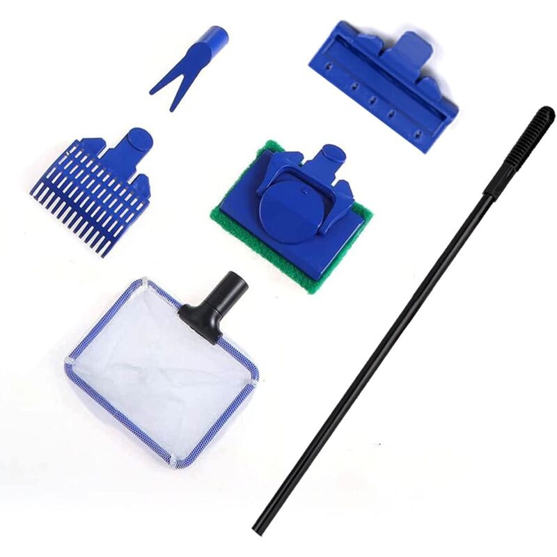 foto del prodotto fortuneville 5 in 1 kit pulizia vetro acquario con retino raschietto per alghe spugna filtro acquario rastrello per ghiaia forchetta
