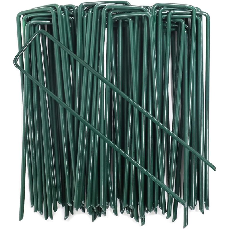 foto del prodotto fortuneville 50 pz. picchetti per fissaggio del prato da giardino, graffette a forma di u per teloni infestanti, zincati a caldo altezza 150 mm 