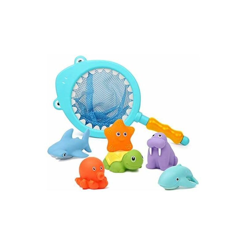 foto del prodotto fortuneville 7 pezzi di giocattoli da bagno per bambini 1 2 3 anni, giocattoli da bagno per bambini, giocattoli da bagno con rete da pesca