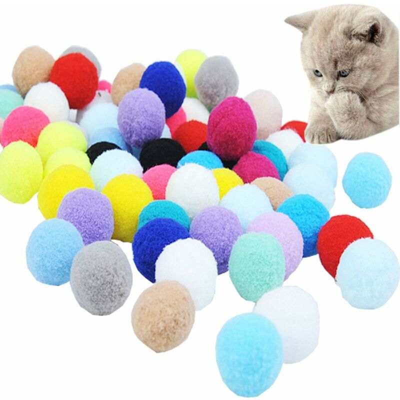 foto del prodotto fortuneville 70pcs schiuma colorata pom pom stretch pet gattino palla giocattoli 3 cm