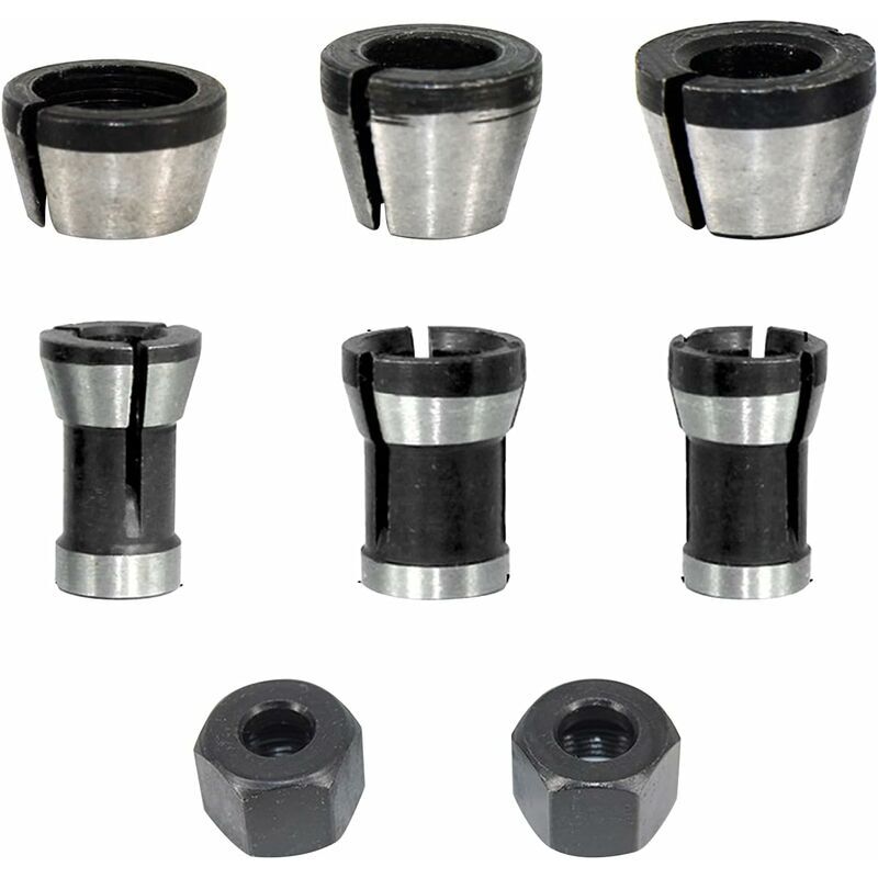 foto del prodotto fortuneville - 8 pezzi 6,35/8 mm mandrino portautensili, mandrino portautensili per fresa per legno, adattatore convertitore per testa di fresatura per macchine da taglio scalpello cutters
