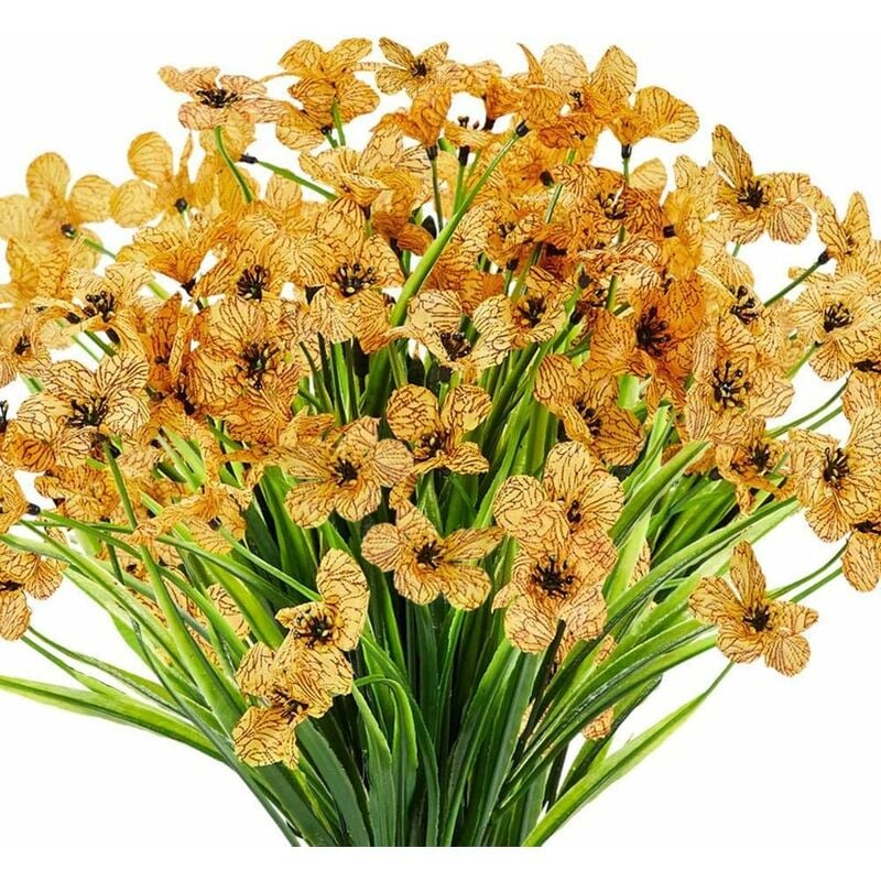 foto del prodotto fortuneville - 8pcs plastica fiore verde arbusti piante cespugli di plastica fioriera da appendere in plastica per esterni interni decorazioni per la casa-giallo