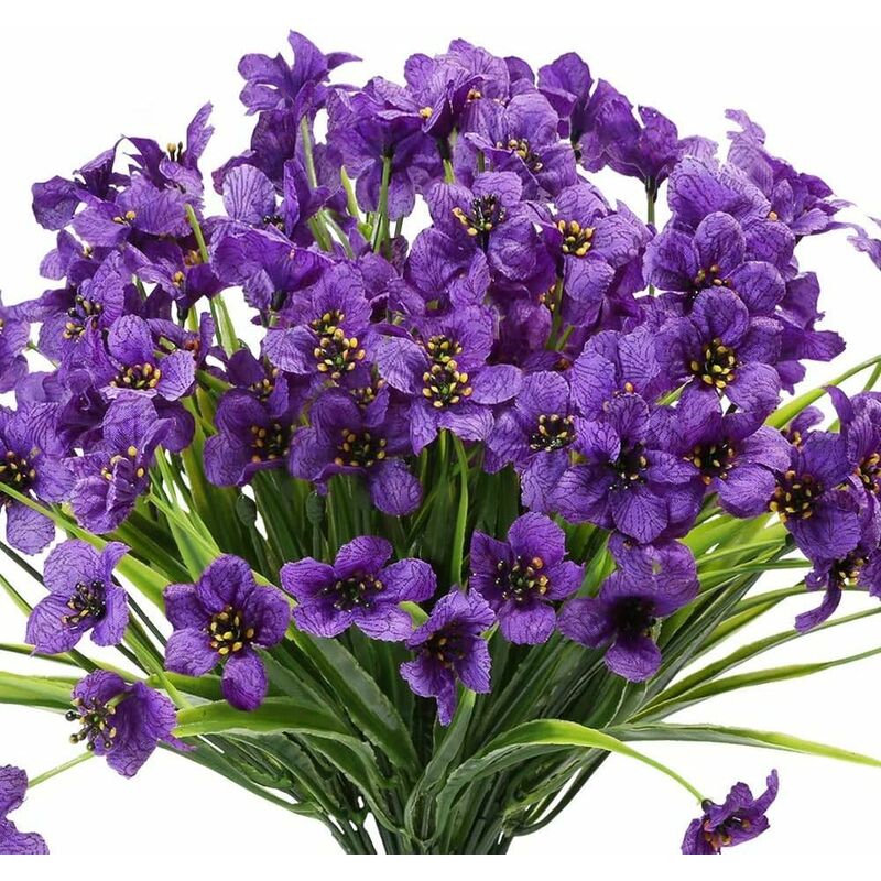 foto del prodotto fortuneville - 8pcs plastica fiore verde arbusti piante cespugli di plastica fioriera da appendere in plastica per esterni interni decorazioni per la casa-viola