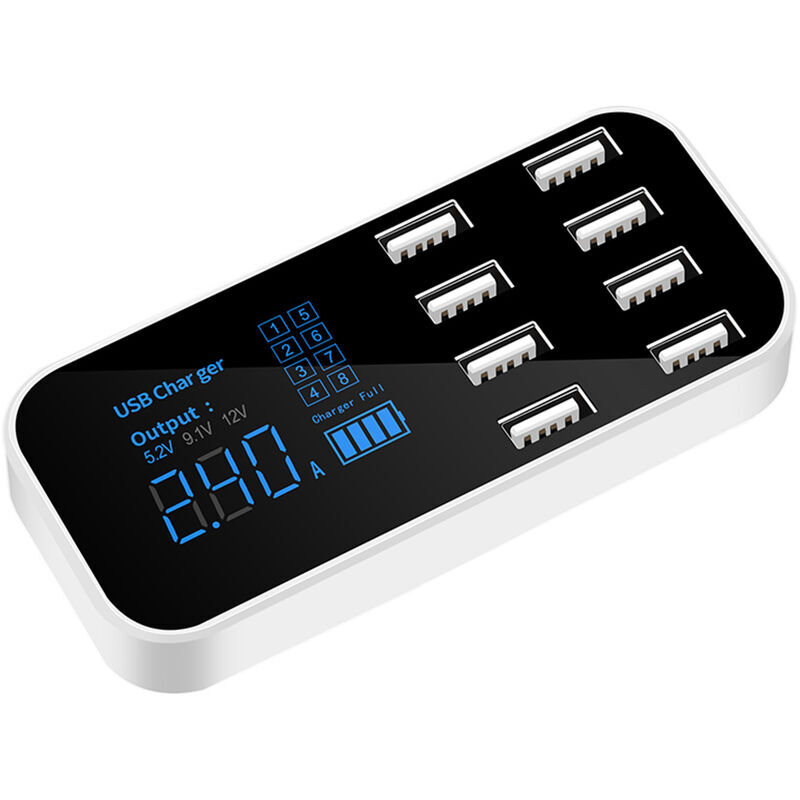 foto del prodotto fortuneville a9s caricatore rapido per auto 8 porte multi usb caricatore per telefono con schermo lcd hub usb 12v per tablet dvr del telefono, nero