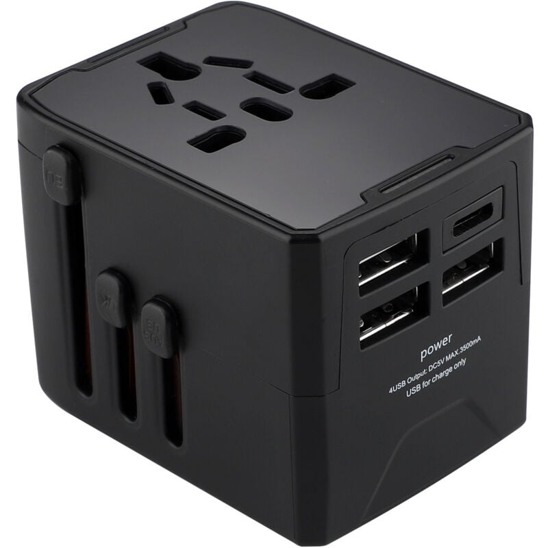 foto del prodotto fortuneville adattatore da viaggio universale monopezzo con 3 adattatori da viaggio universali usb 2.4a e 1 adattatore da viaggio universale type c