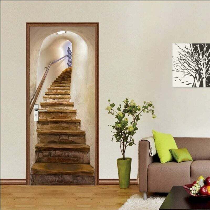 foto del prodotto fortuneville adesivi per porte, decorazione interna 3d camera da letto trompe l oeil adesivo da parete vintage, scala poster per bagno per bambini