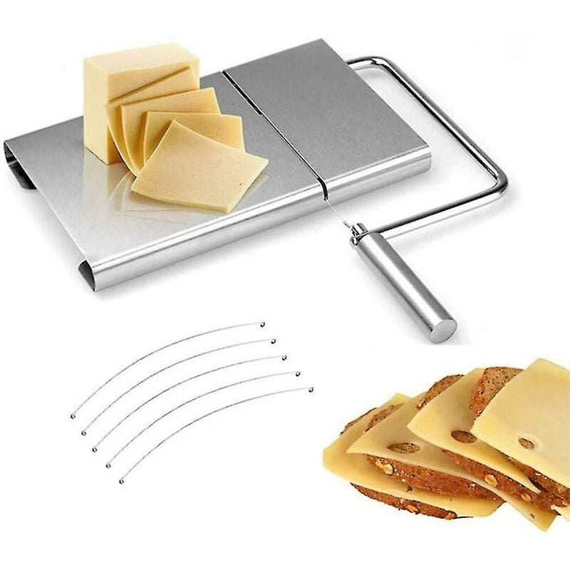 foto del prodotto fortuneville affetta formaggio, tritaforma per burro in acciaio inox, con piatto da portata, per salsicce al burro di formaggio duro e semiduro