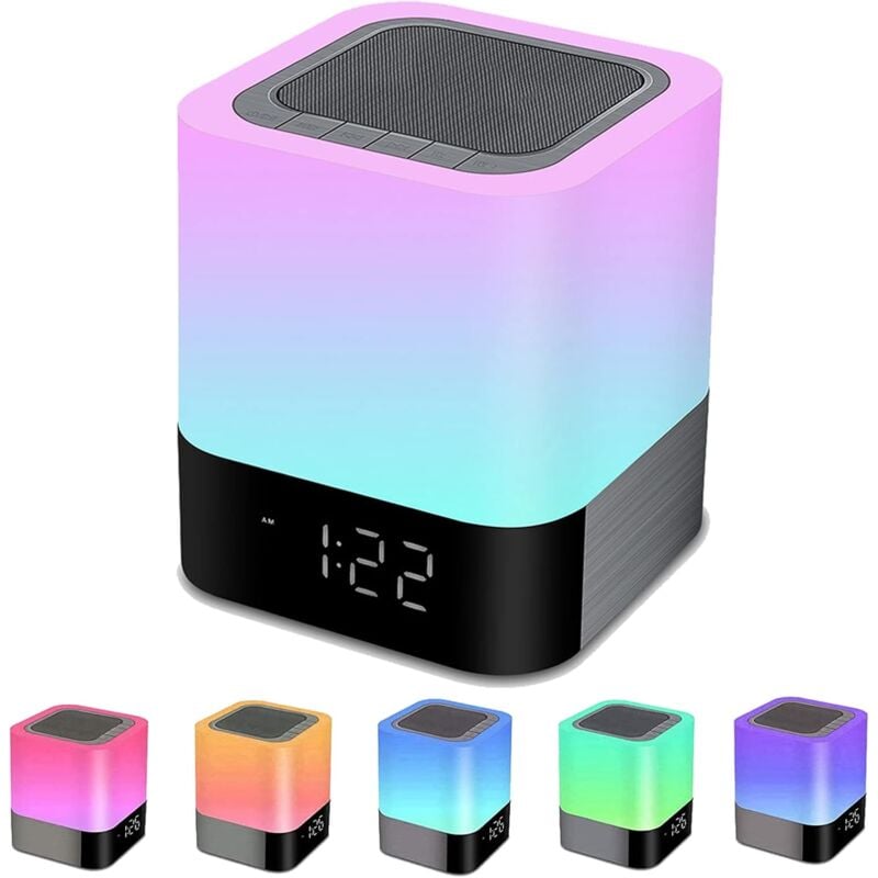 foto del prodotto fortuneville altoparlante bluetooth con lampada touch lampada da comodino sveglia dimmerabile led cambia colore luce notturna altoparlante