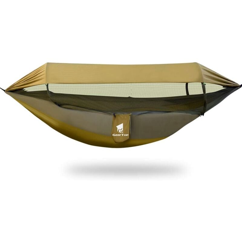 foto del prodotto fortuneville amaca da esterno 3 in 1 con telo di protezione solare, amaca in nylon resistente impermeabile con zanzariera, per dormire due volte,