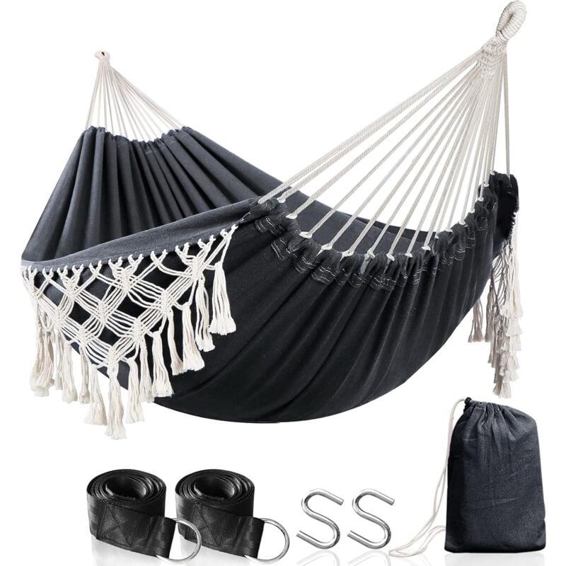foto del prodotto fortuneville amaca da esterno in cotone amaca macram con cinghie per albero, amaca compatta portatile con borsa per il trasporto per giardino