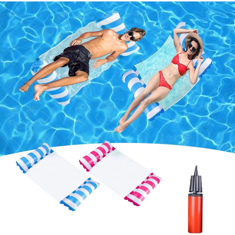 foto del prodotto fortuneville amaca gonfiabile, 2 pcs 4 in 1 materassino gonfiabile mare letto galleggiante multiuso, per i giochi estivi bambini adulti piscina e