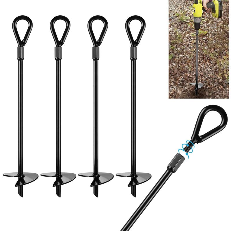 foto del prodotto fortuneville ancoraggio a terra, kit di ancoraggio a terra per 4 pali, lunghezza 38 cm, spessore 1,3 cm, ancoraggio a terra molto resistente,
