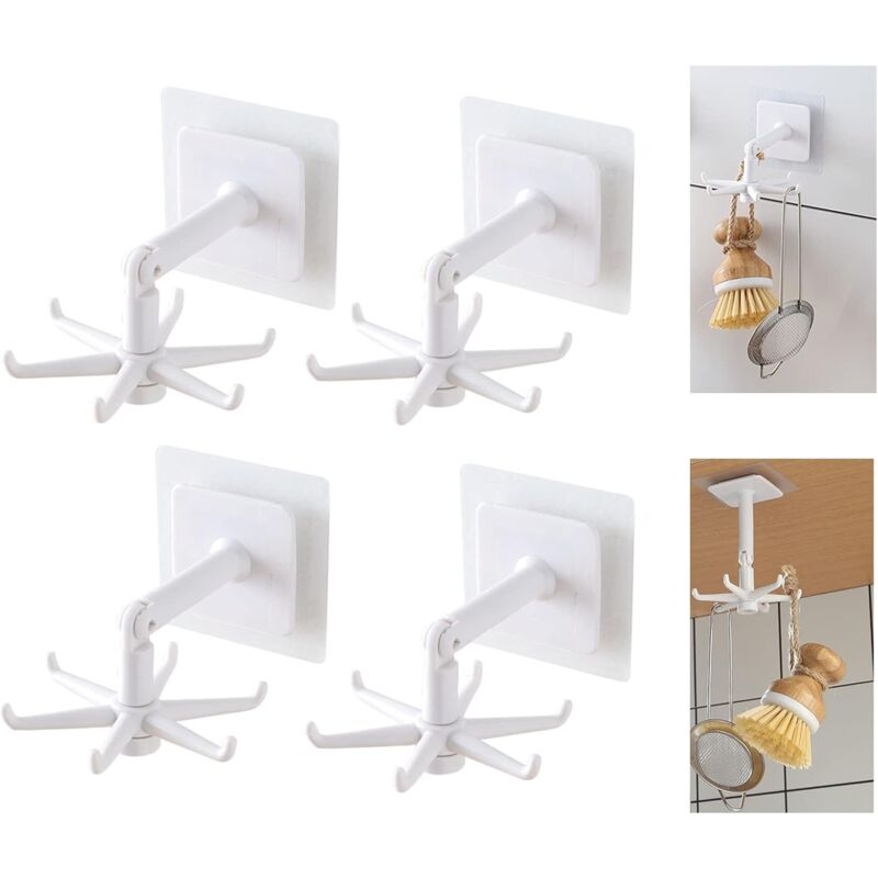 foto del prodotto fortuneville appendiabiti da cucina bianco, senza foratura appendiabiti da cucina adesivo 6 ganci ripiano per cucina bagno armadio appendiabiti da