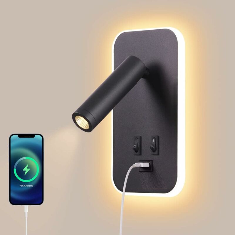 foto del prodotto fortuneville applique a led, lampada da lettura sul comodino con interruttore, porta di ricarica usb, luce d atmosfera per camera da letto spot