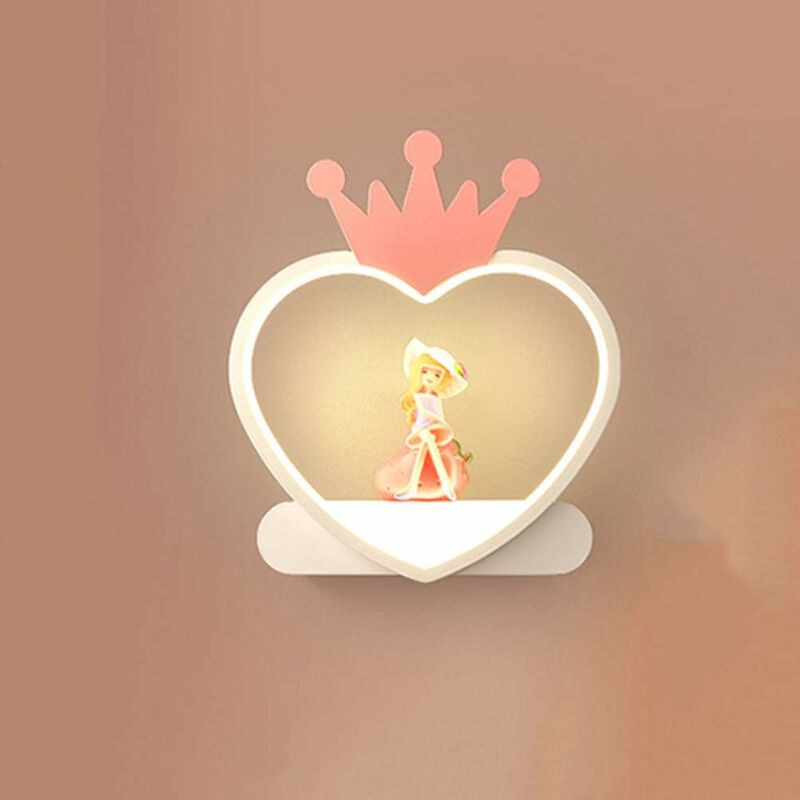 foto del prodotto fortuneville applique da parete a led da 13w per ragazze applique da parete in metallo e acrilico a forma di cuore rosa lampada da comodino per